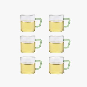 BOROSIL Set Of 6 Colour Mugs - Green Handle