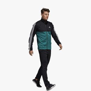 ADIDAS Collared Tracksuit Black Green 100% Polyster